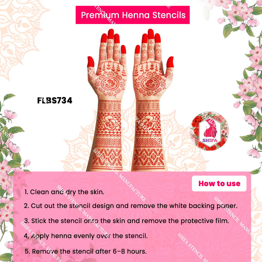 FLBS 734 Sweet Parenthood Theme Design Double Hand Henna Stencil